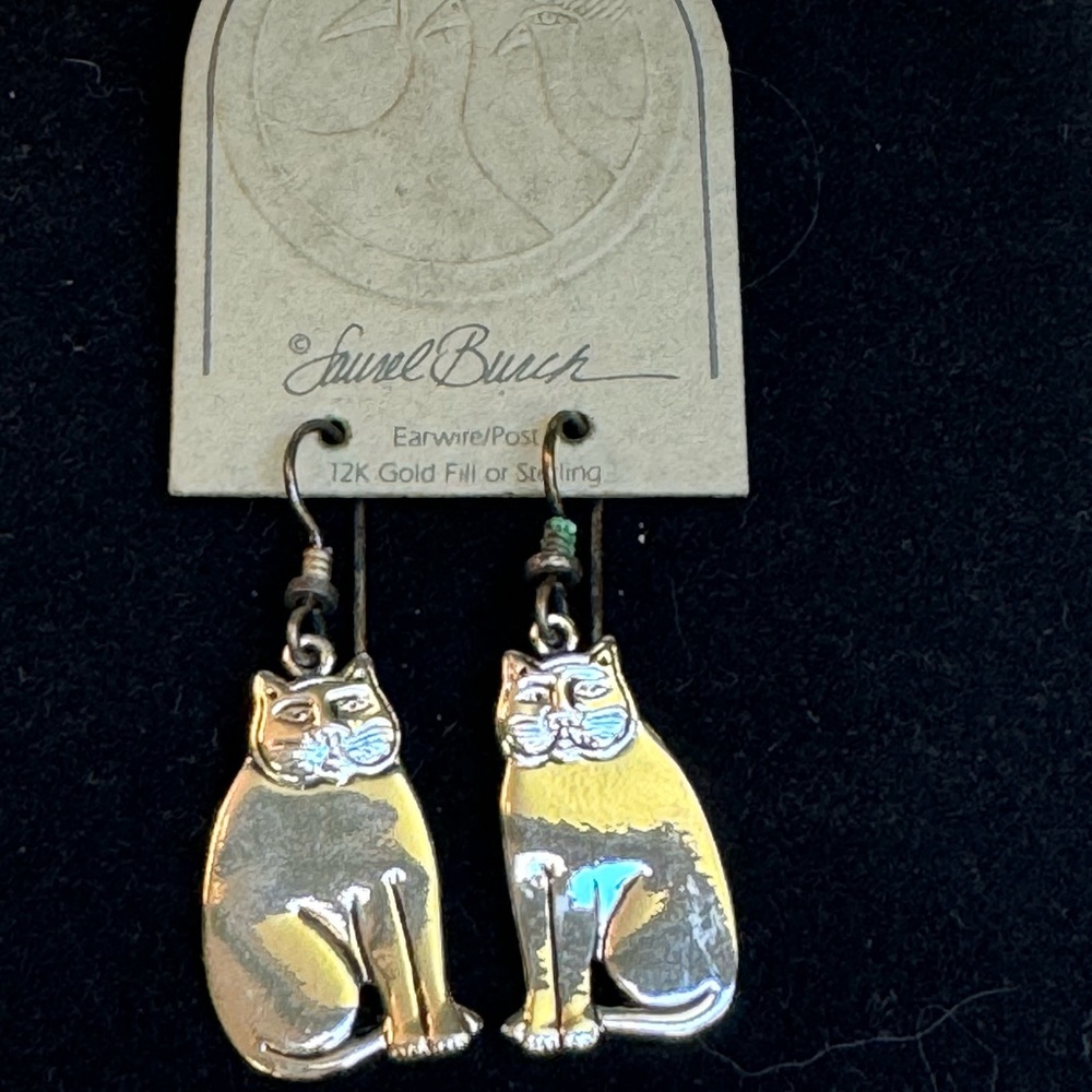 Laurel Burch Chubby Kitty Cat 😽dangles-sterling silver ear wires-NOS - Picture 3 of 4